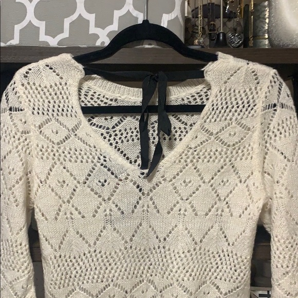 Cream Colored Holiday Sweater with Metallic Detail - Picture 3 of 3
